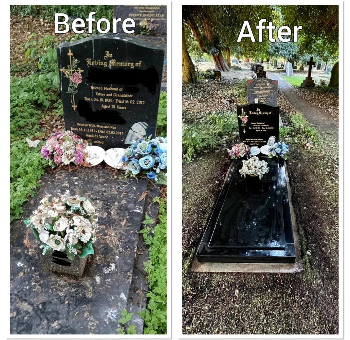 A grave before and after a visit